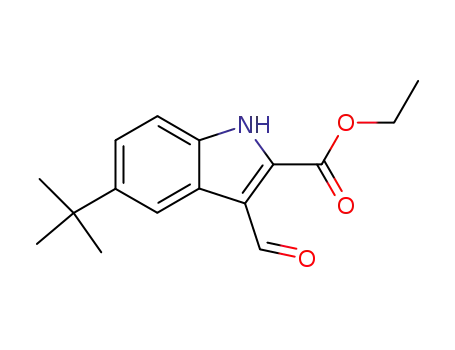 Molecular Structure of 586336-73-4 (1H-Indole-2-carboxylic acid, 5-(1,1-dimethylethyl)-3-formyl-, ethyl ester)