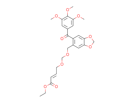 Molecular Structure of 139896-27-8 (2-Butenoic acid,
4-[[[6-(3,4,5-trimethoxybenzoyl)-1,3-benzodioxol-5-yl]methoxy]methoxy]-
, ethyl ester, (E)-)