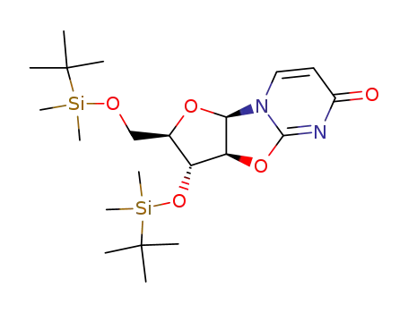 Molecular Structure of 55264-11-4 ((2R,3R,3aS,9aR)-3-((tert-butyldimethylsilyl)oxy)-2-(((tert-butyldimethylsilyl)oxy)methyl)-3,3a-dihydro-2H-furo[2',3':4,5]oxazolo[3,2-a]pyrimidin-6(9aH)-one)