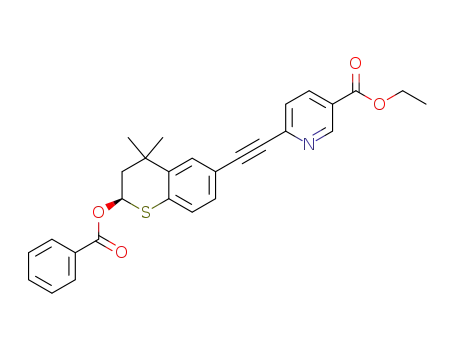 Molecular Structure of 1262228-02-3 ((R)-6-(2-(2-benzoyloxy-4,4-dimethylthiochroman-6-yl)ethynyl)nicotinic acid ethyl ester)
