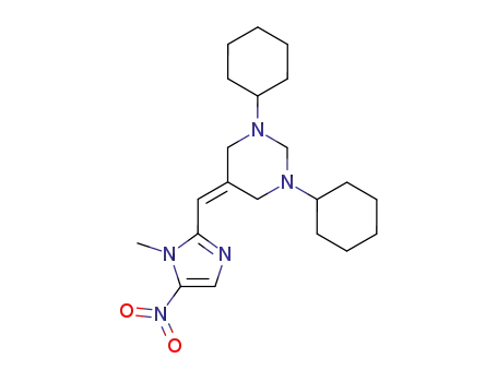 Molecular Structure of 139157-71-4 (1,3-dicyclohexyl-5-[(1-methyl-5-nitro-1H-imidazol-2-yl)methylidene]hexahydropyrimidine)