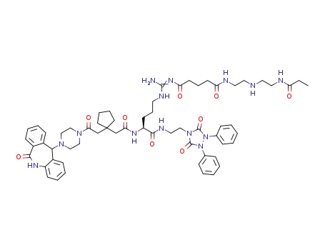 (2S)-N-[2-(3,5-dioxo-1,2-diphenyl-1,2,4-triazolidin-4-yl)ethyl]-N<sup>α</sup>-[2-(1-{2-oxo-2-[4-(6-oxo-6,11-dihydro-5H-dibenzo[b,e]azepin-11-yl)piperazin-1-yl]ethyl}cyclopentyl)acetyl]-N<sup>ω</sup>-{4-[2-(2-propanoylaminoethyl)aminoethyl]aminocarbonylbutanoyl}argininamide