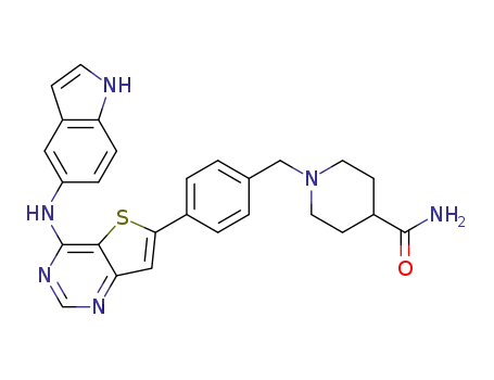 Molecular Structure of 225381-51-1 (4-Piperidinecarboxamide,
1-[[4-[4-(1H-indol-5-ylamino)thieno[3,2-d]pyrimidin-6-yl]phenyl]methyl]-)
