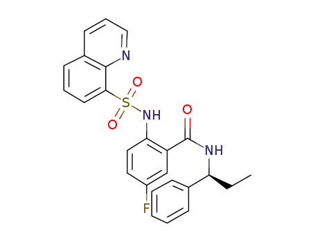 Molecular Structure of 478263-53-5 (Benzamide,
5-fluoro-N-[(1S)-1-phenylpropyl]-2-[(8-quinolinylsulfonyl)amino]-)