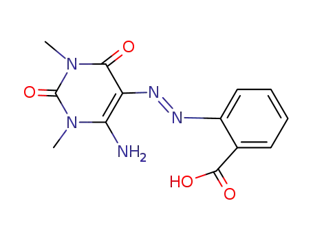 Molecular Structure of 138606-05-0 (Benzoic acid,
2-[(6-amino-1,2,3,4-tetrahydro-1,3-dimethyl-2,4-dioxo-5-pyrimidinyl)azo
]-, (E)-)