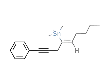 Molecular Structure of 498547-52-7 (Stannane, trimethyl[(1Z)-1-(3-phenyl-2-propynyl)-1-hexenyl]-)