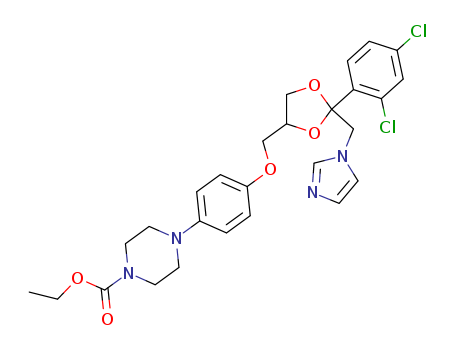 85058-43-1,DICHLOROPHENYL IMIDAZOLDIOXOLAN,1-Piperazinecarboxylicacid,4-[4-[[2-(2,4-dichlorophenyl)-2-(1H-imidazol-1-ylmethyl)-1,3-dioxolan-4-yl]methoxy]phenyl]-,ethyl ester, cis-;Dichlorophenyl imidazoldioxolan;Elubiol;R 41300;