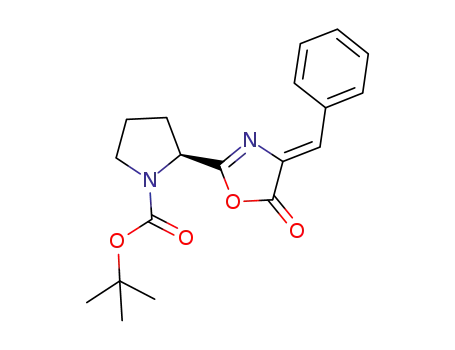 Molecular Structure of 79778-45-3 (tert-butyl 2-[(4Z)-5-oxo-4-(phenylmethylidene)-4,5-dihydro-1,3-oxazol-2-yl]pyrrolidine-1-carboxylate)