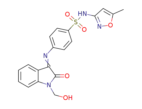 Molecular Structure of 1393098-78-6 (4-[(1-hydroxymethyl)-2-oxindolin-3-ylideneamino]-N-(5-methylisoxazol-3-yl)benzenesulphonamide)