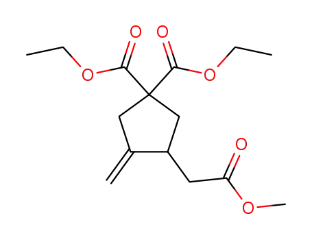 Molecular Structure of 143208-11-1 (1,1-Cyclopentanedicarboxylic acid,
3-(2-methoxy-2-oxoethyl)-4-methylene-, diethyl ester)