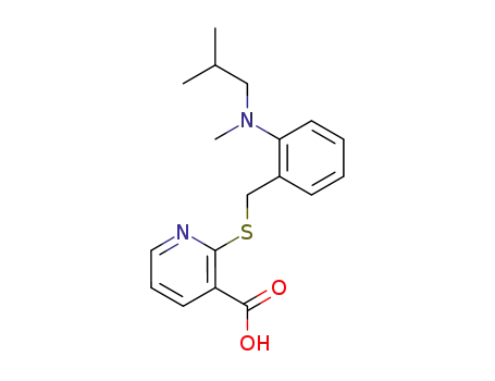 Molecular Structure of 181824-24-8 (3-Pyridinecarboxylic acid,
2-[[[2-[methyl(2-methylpropyl)amino]phenyl]methyl]thio]-)