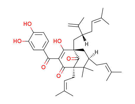 219538-86-0,Bicyclo[3.3.1]non-3-ene-2,9-dione,3-(3,4-dihydroxybenzoyl)-4-hydroxy-8,8-dimethyl-1,7-bis(3-methyl-2-buten-1-yl)-5-[(2R)-5-methyl-2-(1-methylethenyl)-4-hexen-1-yl]-,(1R,5R,7R)-,Bicyclo[3.3.1]non-3-ene-2,9-dione,3-(3,4-dihydroxybenzoyl)-4-hydroxy-8,8-dimethyl-1,7-bis(3-methyl-2-butenyl)-5-[(2R)-5-methyl-2-(1-methylethenyl)-4-hexenyl]-,(1R,5R,7R)- (9CI); Guttiferon F; Guttiferone F