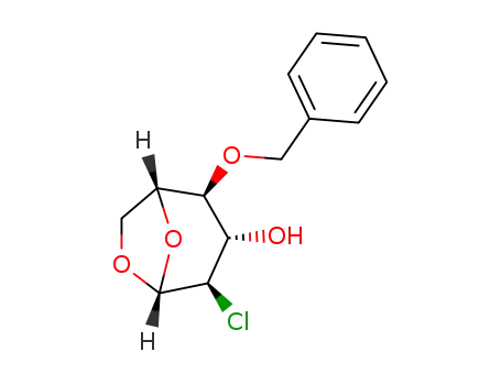Molecular Structure of 104206-20-4 (.beta.-D-Glucopyranose, 1,6-anhydro-2-chloro-2-deoxy-4-O-(phenylmethyl)-)