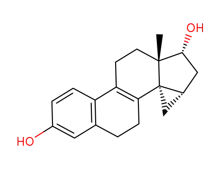 Molecular Structure of 157583-18-1 (Cycloprop[14,15]estra-1,3,5(10),8-tetraene-3,17-diol,3',15-dihydro-, (14S,15b,17a)-)