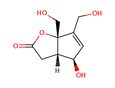 Molecular Structure of 103744-81-6 (2H-Cyclopenta[b]furan-2-one,3,3a,4,6a-tetrahydro-4-hydroxy-6,6a-bis(hydroxymethyl)-, (3aS,4R,6aS)-)