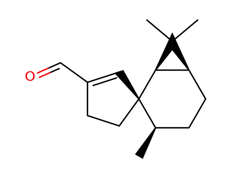 Molecular Structure of 77283-84-2 ((1R,2S,6β)-3α,7,7-Trimethylspiro[bicyclo[4.1.0]heptane-2,1'-[2]cyclopentene]-3'-carbaldehyde)