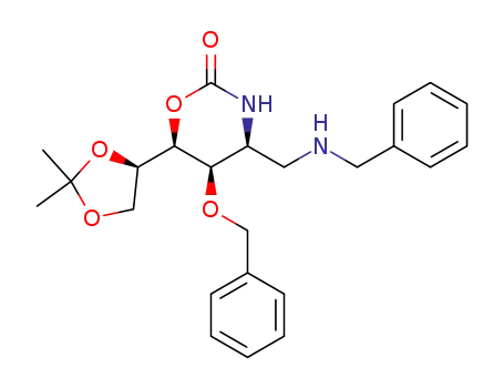 Molecular Structure of 163707-62-8 (2H-1,3-Oxazin-2-one, 6-(2,2-dimethyl-1,3-dioxolan-4-yl)tetrahydro-5-(phenylmethoxy)-4-(phenylmethyl)aminomethyl-, 4S-4.alpha.,5.alpha.,6.alpha.(S*)-)