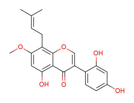 122551-73-9,4H-1-Benzopyran-4-one,3-(2,4-dihydroxyphenyl)-5-hydroxy-7-methoxy-8-(3-methyl-2-buten-1-yl)-,4H-1-Benzopyran-4-one,3-(2,4-dihydroxyphenyl)-5-hydroxy-7-methoxy-8-(3-methyl-2-butenyl)- (9CI);7-O-Methyl-2,3-didehydrokievitone; Artocarpetin A