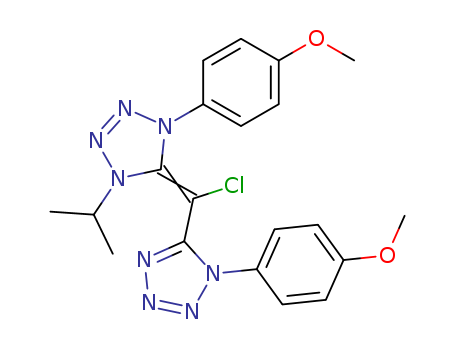 Molecular Structure of 139928-40-8 (1H-Tetrazole,
5-[chloro[1-(4-methoxyphenyl)-1H-tetrazol-5-yl]methylene]-4,5-dihydro-1
-(4-methoxyphenyl)-4-(1-methylethyl)-)
