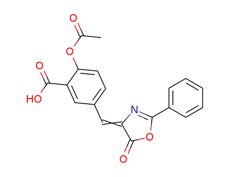 Molecular Structure of 155856-28-3 (Benzoic acid,
2-(acetyloxy)-5-[(5-oxo-2-phenyl-4(5H)-oxazolylidene)methyl]-)