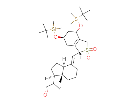 Molecular Structure of 266686-81-1 (4-[[(4S,6R)-4,6-Bis[[(tert-butyl)dimethylsilyl]oxy]-1,3,4,5,6,7-hexahydro-2,2-dioxidobenzo[c]thien-1-yl]methylene]octahydro-a,7a-dimethyl-1H-indene-1-acetaldehyde)