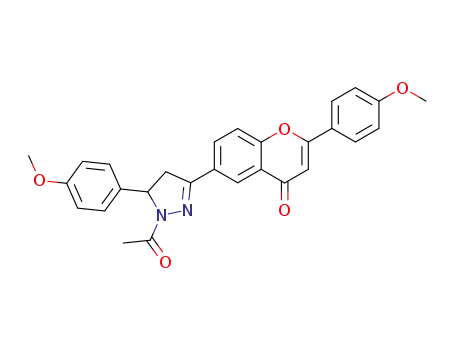 Molecular Structure of 154185-85-0 (1H-Pyrazole, 4,5-dihydro-1-acetyl-5-(4-methoxyphenyl)-3-(2-(4-methoxyp henyl)-4-oxo-4H-1-benzopyran-6-yl)-)