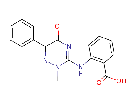 Molecular Structure of 89988-61-4 (Benzoic acid,
2-[(2,5-dihydro-2-methyl-5-oxo-6-phenyl-1,2,4-triazin-3-yl)amino]-)