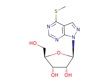 Molecular Structure of 60355-67-1 (1 beta-ribofuranosyl-4-(methylmercapto)pyrazolo(3,4-d)pyrimidine)