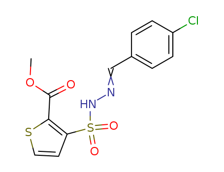 145865-79-8,methyl 3-[[(4-chlorophenyl)methylideneamino]sulfamoyl]thiophene-2-carb oxylate,2-Thiophenecarboxylicacid, 3-[[[(4-chlorophenyl)methylene]hydrazino]sulfonyl]-, methyl ester (9CI)