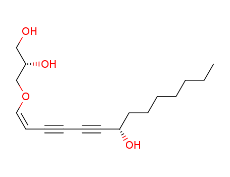 Molecular Structure of 150999-02-3 (1,2-Propanediol,3-[[(1Z,7S)-7-hydroxy-1-tetradecene-3,5-diynyl]oxy]-, (2S)- (9CI))