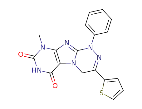 Molecular Structure of 105774-54-7 (9-methyl-1-phenyl-3-thiophen-2-yl-1,4-dihydro[1,2,4]triazino[3,4-f]purine-6,8(7H,9H)-dione)