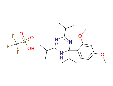 Molecular Structure of 86774-78-9 (2-(2,4-dimethoxyphenyl)-2,4,6-tri-isopropyl-1,2-dihydro-1,3,5-triazinium triflate)