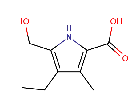 Molecular Structure of 31840-13-8 (4-ethyl-5-(hydroxymethyl)-3-methyl-1H-pyrrole-2-carboxylic acid)