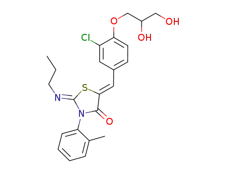 Molecular Structure of 854107-55-4 ((2Z,5Z)-5-(3-chloro-4-((R)-2,3-dihydroxypropoxy)benzylidene)-2-(propyliMino)-3-(o-tolyl)thiazolidin-4-one)