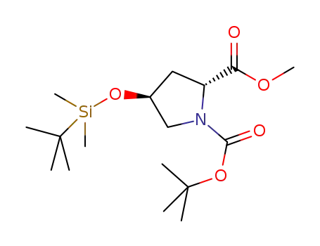 Molecular Structure of 791602-89-6 (1,2-Pyrrolidinedicarboxylic acid,
4-[[(1,1-dimethylethyl)dimethylsilyl]oxy]-, 1-(1,1-dimethylethyl) 2-methyl
ester, (2R,4S)-)