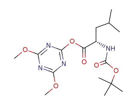Molecular Structure of 345911-00-4 (2-<i>tert</i>-butoxycarbonylamino-4-methyl-pentanoic acid 4,6-dimethoxy-[1,3,5]triazin-2-yl ester)