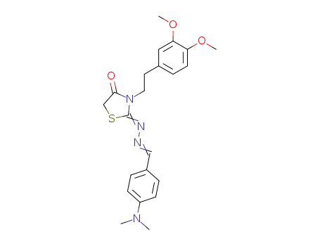 Molecular Structure of 53068-43-2 (4-(Dimethylamino)benzaldehyde [3-[2-(3,4-dimethoxyphenyl)ethyl]-4-oxothiazolidin-2-ylidene]hydrazone)
