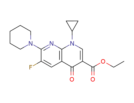 Molecular Structure of 114171-64-1 (1,8-Naphthyridine-3-carboxylic acid,
1-cyclopropyl-6-fluoro-1,4-dihydro-4-oxo-7-(1-piperidinyl)-, ethyl ester)