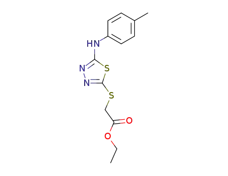 Molecular Structure of 52494-18-5 (Acetic acid, [[5-[(4-methylphenyl)amino]-1,3,4-thiadiazol-2-yl]thio]-, ethyl
ester)