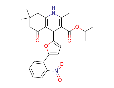Molecular Structure of 111400-15-8 (2,7,7-Trimethyl-4-[5-(2-nitro-phenyl)-furan-2-yl]-5-oxo-1,4,5,6,7,8-hexahydro-quinoline-3-carboxylic acid isopropyl ester)