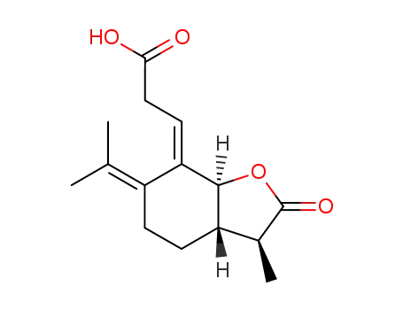 Molecular Structure of 523-58-0 (Propanoic acid,3-[(3S,3aS,7aS)-hexahydro-3- methyl-6-(1-methylethylidene)-2-oxo-7(4H)- benzofuranylidene]-,(3E)- )