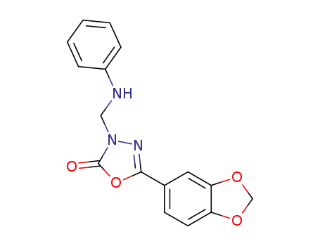 Molecular Structure of 73484-47-6 (5-(1,3-Benzodioxol-5-yl)-3-((phenylamino)methyl)-1,3,4-oxadiazol-2(3H) -one)