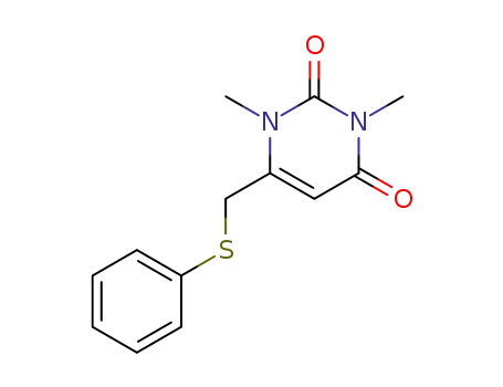 Molecular Structure of 142409-79-8 (2,4(1H,3H)-Pyrimidinedione, 1,3-dimethyl-6-[(phenylthio)methyl]-)