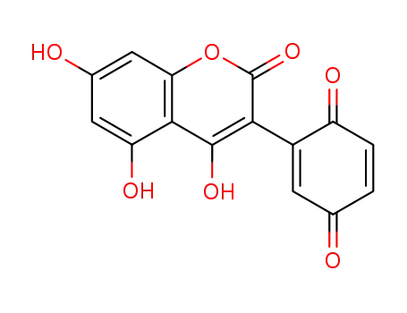 Molecular Structure of 113138-88-8 (2,5-Cyclohexadiene-1,4-dione,
2-(4,5,7-trihydroxy-2-oxo-2H-1-benzopyran-3-yl)-)