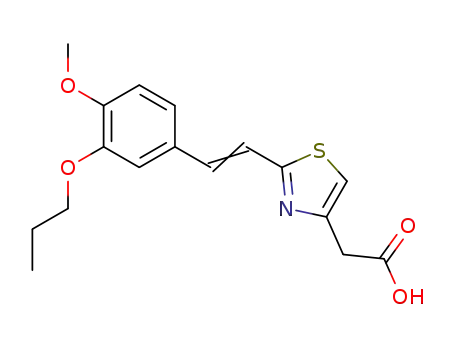 Molecular Structure of 99661-77-5 ({2-[(E)-2-(4-methoxy-3-propoxyphenyl)ethenyl]-1,3-thiazol-4-yl}acetic acid)