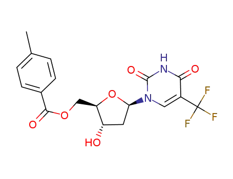 Molecular Structure of 99502-67-7 (4-Methyl-benzoic acid (2R,3S,5R)-5-(2,4-dioxo-5-trifluoromethyl-3,4-dihydro-2H-pyrimidin-1-yl)-3-hydroxy-tetrahydro-furan-2-ylmethyl ester)