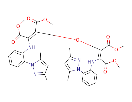 Molecular Structure of 88609-15-8 (2-Butenedioic acid,
2,2'-oxybis[3-[[2-(3,5-dimethyl-1H-pyrazol-1-yl)phenyl]amino]-,
tetramethyl ester)
