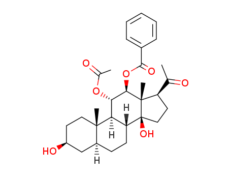 Molecular Structure of 100694-61-9 (Pregnan-20-one,11-(acetyloxy)-12- (benzoyloxy)-3,14-dihydroxy-,(3â,5R,11R,12â,- 14â)- )