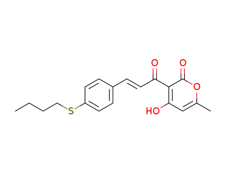 Molecular Structure of 90105-07-0 (2H-Pyran-2-one,
3-[3-[4-(butylthio)phenyl]-1-oxo-2-propenyl]-4-hydroxy-6-methyl-, (E)-)