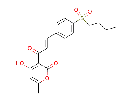 Molecular Structure of 90105-11-6 (2H-Pyran-2-one,
3-[3-[4-(butylsulfonyl)phenyl]-1-oxo-2-propenyl]-4-hydroxy-6-methyl-, (E)-)